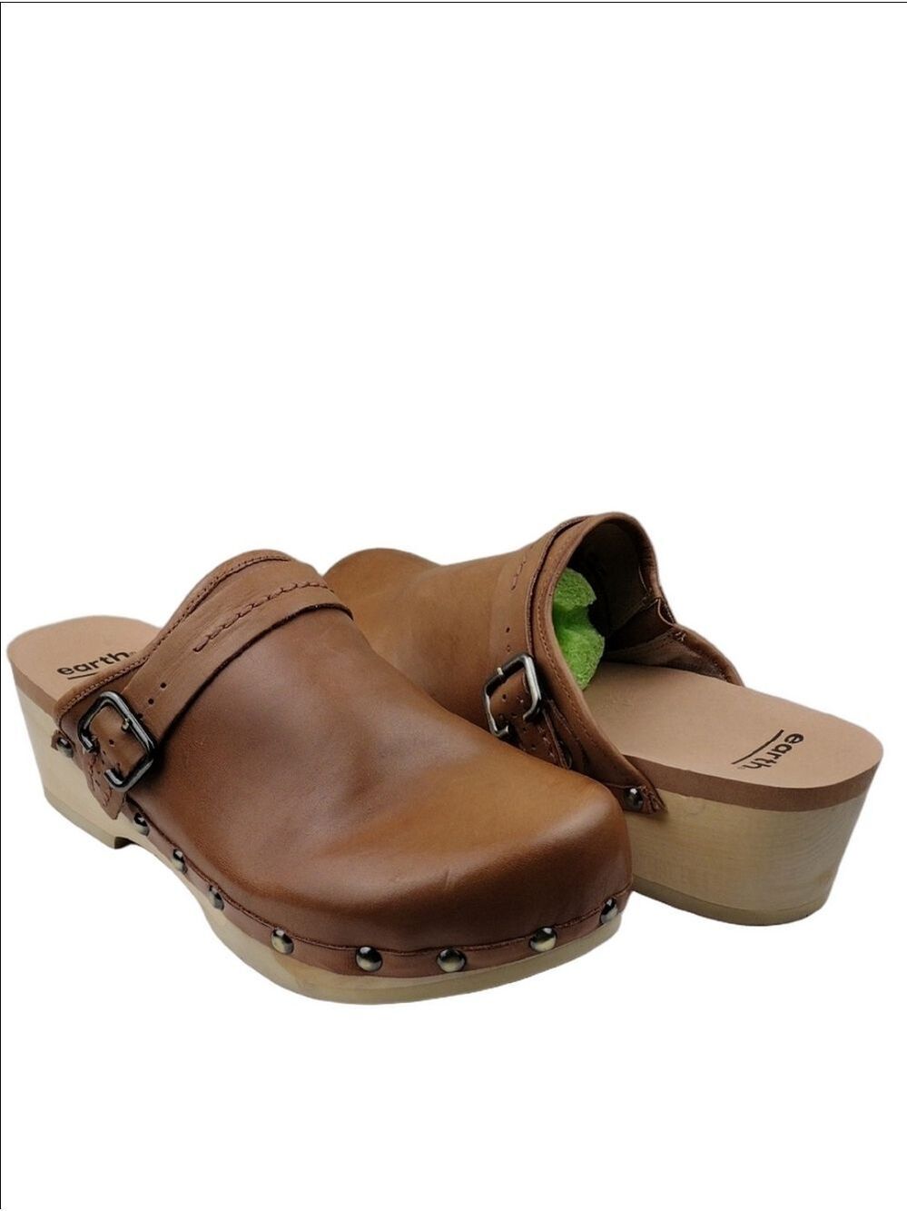 Earth Pine Tiku Sand Brown Braun Sable Leather Block Platform Slip On Clog Shoe